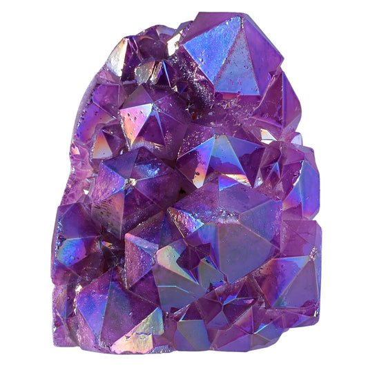 Nupuyai Rainbow Titanium Coated Crystal Geode Cluster Irregular Raw Rock Quartz Stone Mineral Specimen for Home Office Decor Feng Shui, Purple