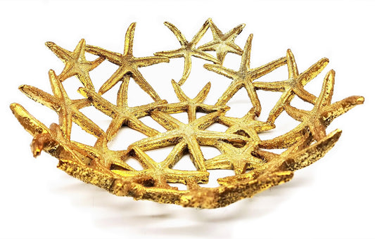 Mazeology Nautical Beach Seashore Starfish Centerpiece Bowl 11” Diameter Cast Resin Decorative Shiny Gold