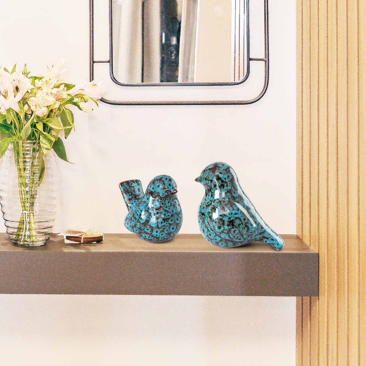 YINUOWEI Blue Birds Statues Home Decor, Modern Bird Figurines Decor, Birds Sculpture Animal Figurines for Living Room, Bedroom, Office Desktop, Bookshelf, Cabinets