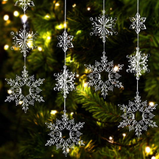 36 Pcs Christmas Snowflake Ornaments Crystal Iridescent Christmas Tree Ornaments Clear Plastic Hanging Acrylic Snowflake Xmas Tree Decor for Paty Decor, 3 Size 1.7 Inch/3 Inch/4 Inch(Clear)