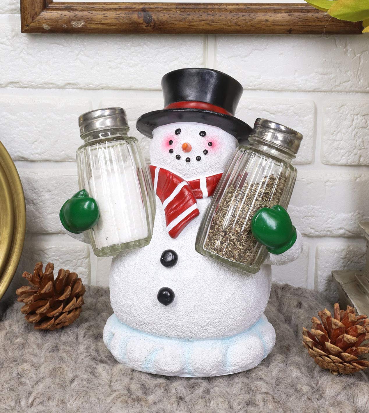 Ebros Gift Christmas Winter Santa's Frosty The Snowman With Black Top Hat Glass Salt And Pepper Shakers Holder Figurine Jolly Seasoning Festive Accent Kitchen Bar Decorative 6.5"H