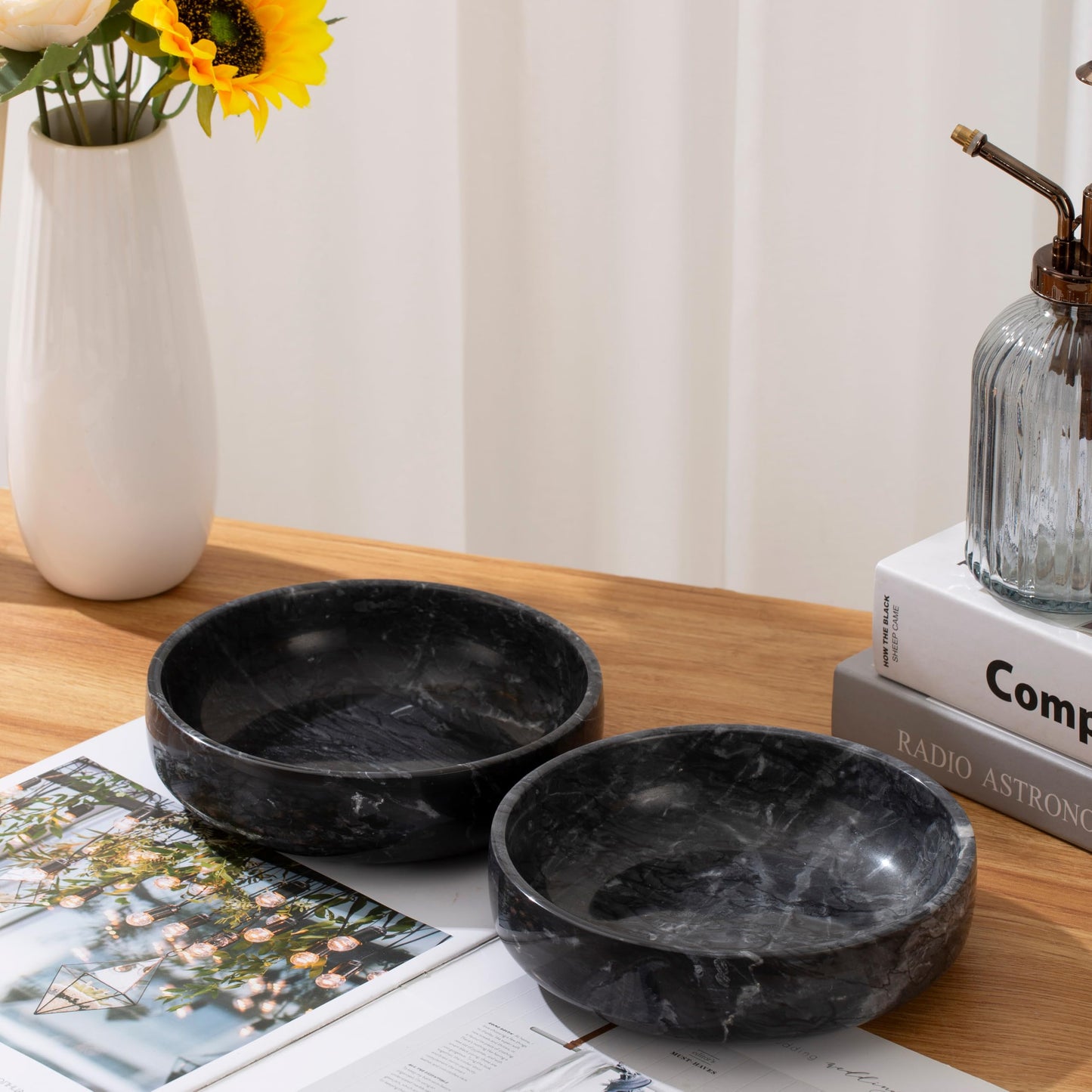 CM CHIC MONDAY 6.7" Large Decorative Bowl, Natural Marble Decorative Bowls for Home Decor, Key Bowl, Candy Bowl, Smudge Bowl, Coffee Tables Centerpiece (Natural Black)