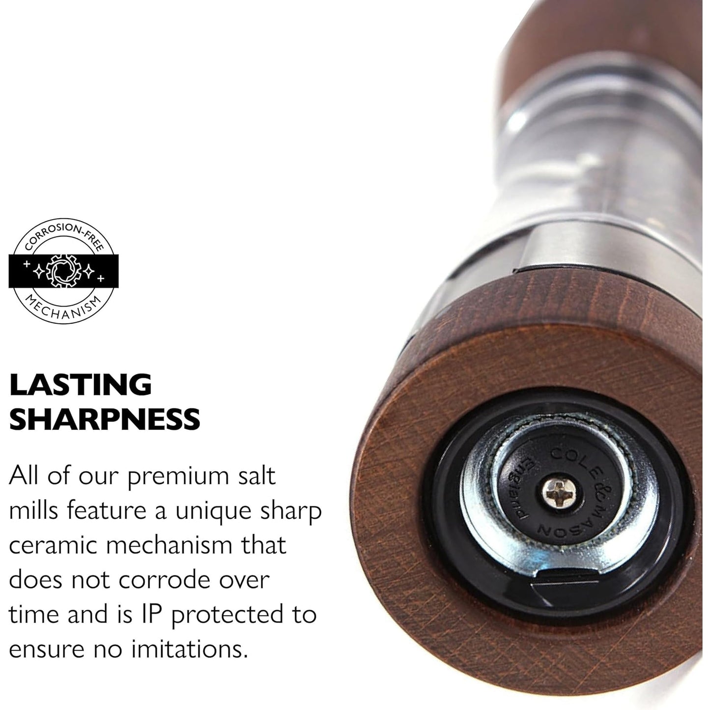 Cole & Mason Derwent Salt Mill - Gourmet Precision Salt Grinder - Refillable Seasoning and Spice Tools - Adjustable Seat, Himalayan and Kosher Salt Grinder Settings - Forest Wood
