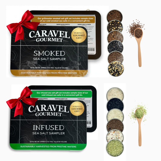 Sea Salt Gift Set - Infused & Smoked Salt Sampler Collections - 12 Flavors with Reusable Tins - Great Gifts for Everyone - by Caravel Gourmet