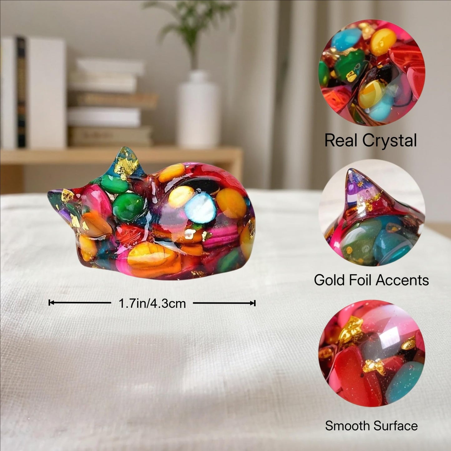 WUYOUSHI 8PCS Crystal Cat Figurines Mini Resin Animal Statues Small Decorative Glass Cats for Home Decor Fairy Garden Supplies Unique Gifts for Women and Teens