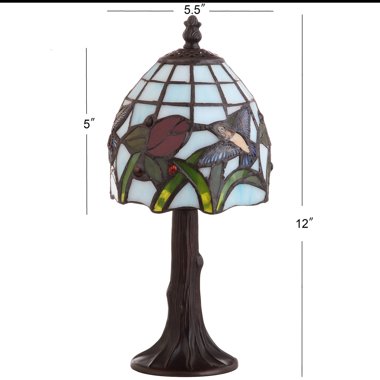 JONATHAN Y 12" Bronze Hummingbird Tiffany-Style LED Table Lamp, Handcrafted Multicolored Stained Glass Bell Shade, Traditional Bedside Accent Lamp, LED Bulb Included JYL8014A