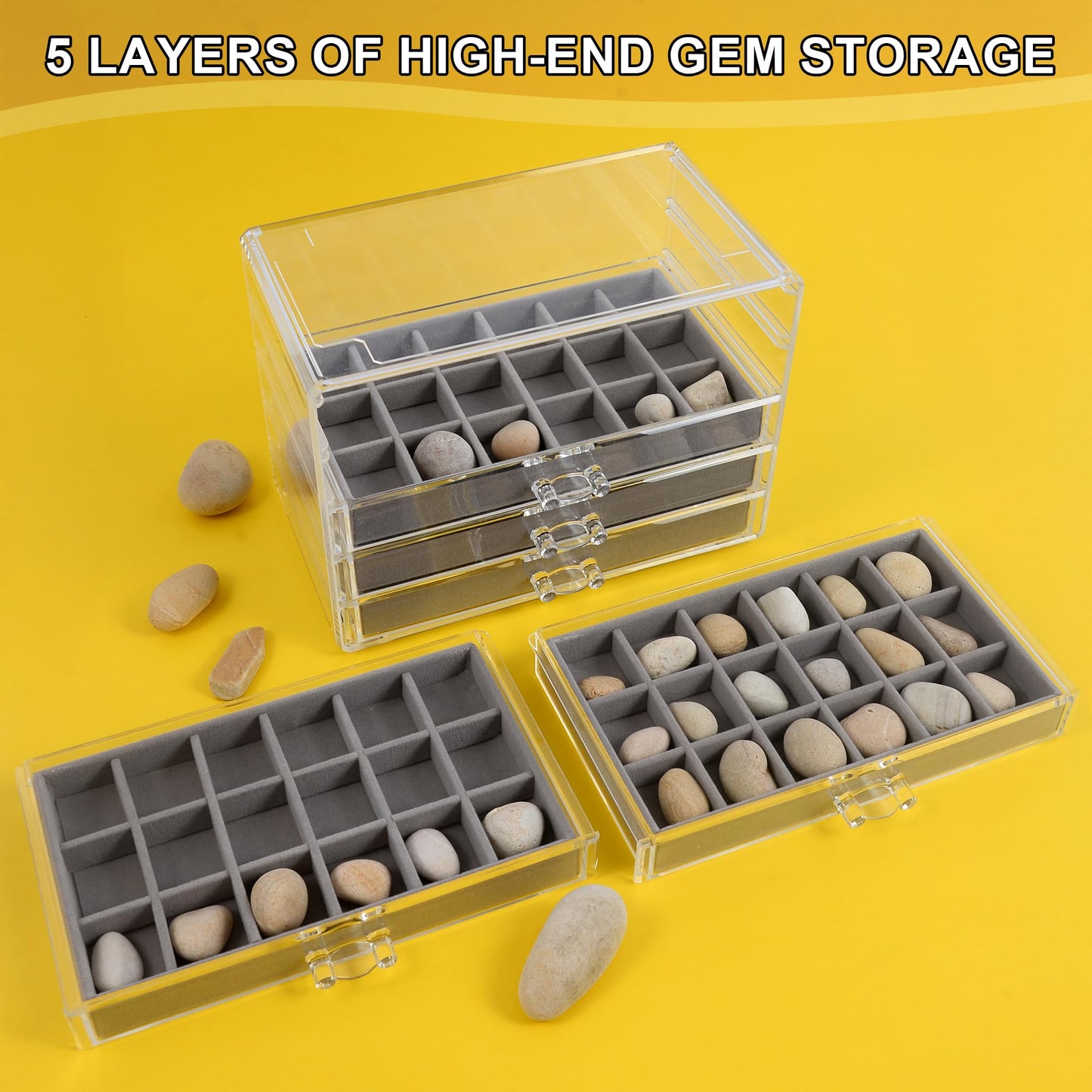 Rock Display Case 5 Layer Rock Collection Box for Kids Crystal Display Shelf Perfect for Showcasing Gemstones Minerals and Rock Collections Organize Your Rock Collection with Style and Elegance