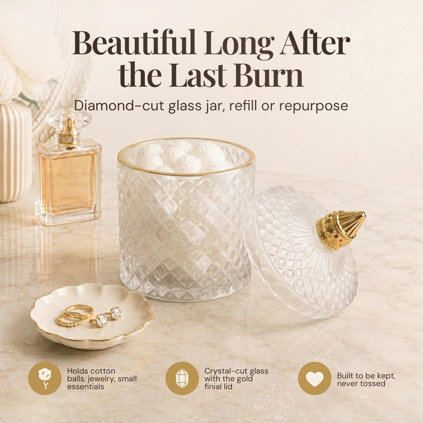 VIONAMI Luxury Scented Candle Gift – Queen of The Night Rare Flower Fragrance in Elegant Glass Jar, Decorative Soy Candles Gifts for Women, Long-Lasting 80 Hr, 14.8 oz, Luxury Candles for Women