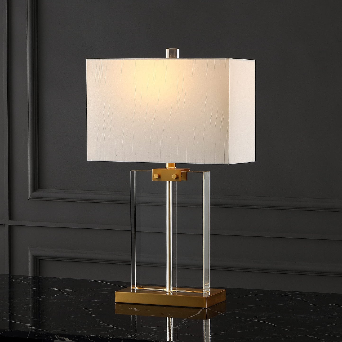 SAFAVIEH Couture Lighting - Maddock 25.5-Inch Crystal Table Lamp - Clear & Gold - Modern Sculpted Body Design - Ideal for Living Room, Bedroom, Entryway, Home Office - LED Bulb Included (CTL1033A)