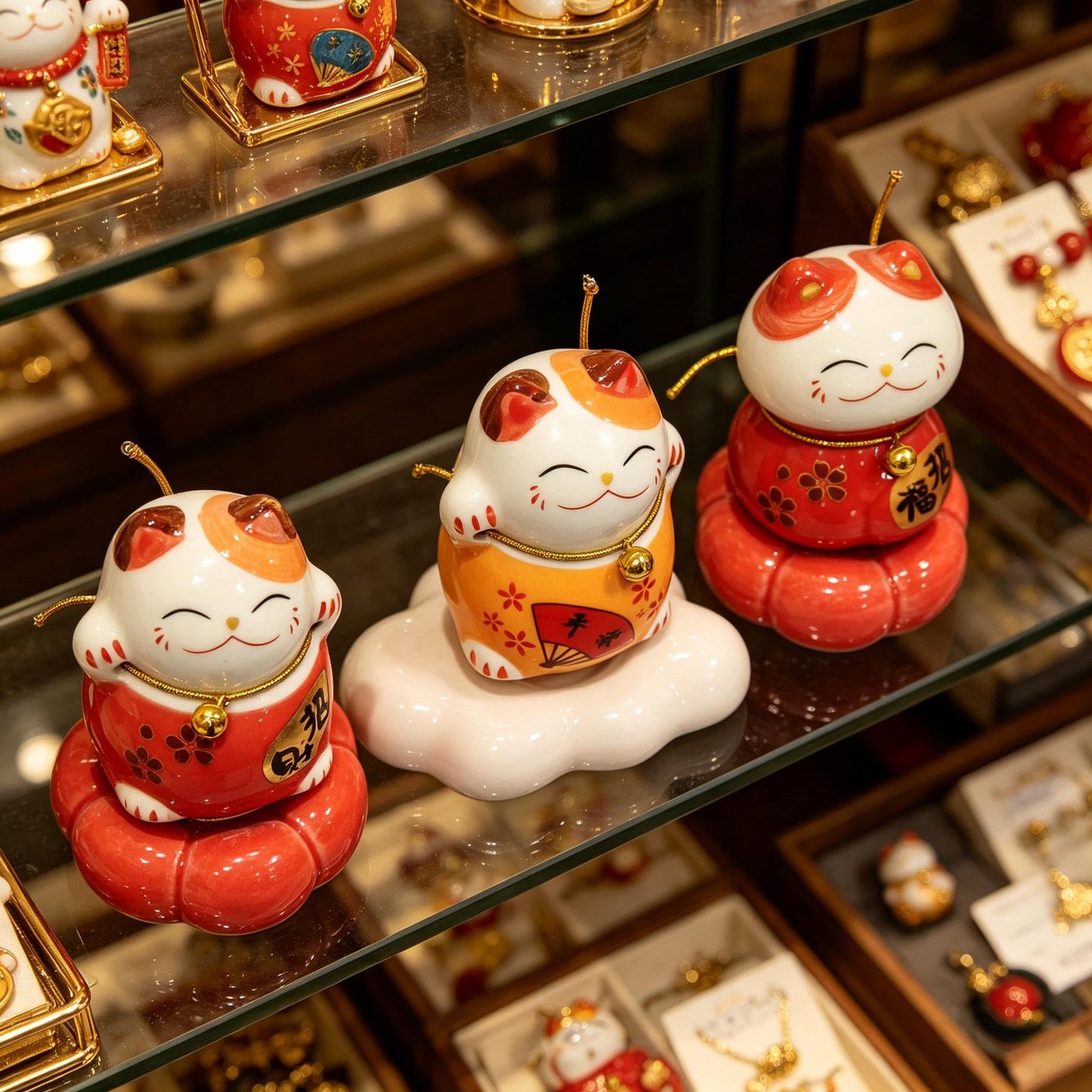 Amperer 3 PCS Rotating Ceramic Lucky Cat, Beckoning Fortune Cats with Brass Bearing for Wealth Luck & Health - Auspicious Desk Decor, Feng Shui Gift, Stress Relief Spinning Ornament (Rotatable Cat)