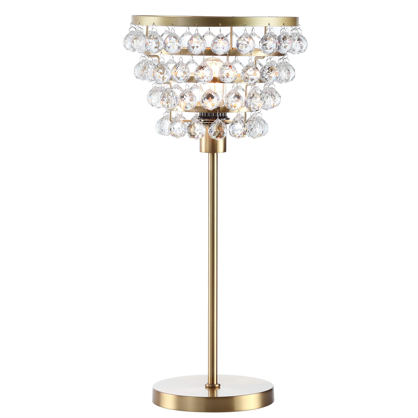 JONATHAN Y 25" Brass Gold/Clear Table Lamp, Modern Industrial Chandelier Style Light, Clear Crystal Beads, Glam Bedside Nightstand Lamp for Bedroom Living Room, LED Bulb Included (JYL9004B)