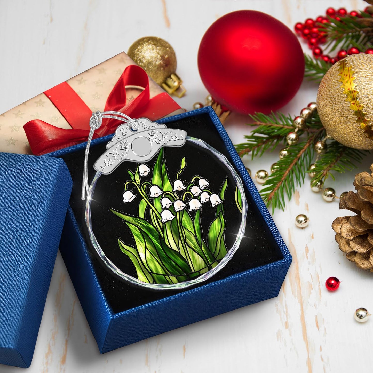 Giftelix Glass Ornament - Lily of the Valley - Car Hanging Decoration - Elegant Home Decor Accent - Unique Birthday Gift for Mom Grandma Wife Friends Sisters - Must-Have for Home