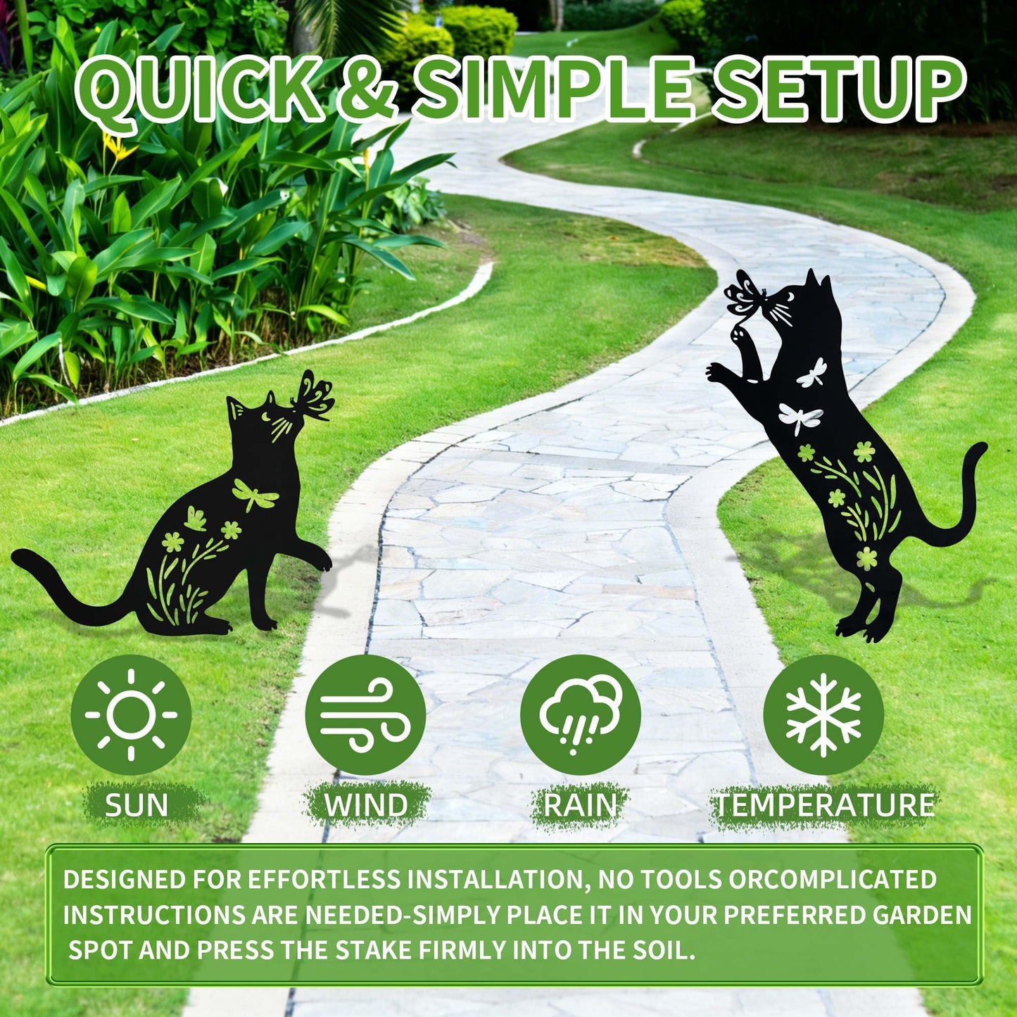 Askrinold Outdoor Cat Garden Decorations Black Cat Silhouette Statue, Cat Lover's Gift for Outdoor, Courtyard Decoration and Lawn Arrangement