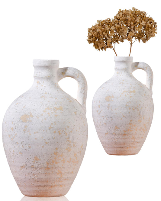 UPWOIGH 9.8in Ceramic Flower Vase with Handles