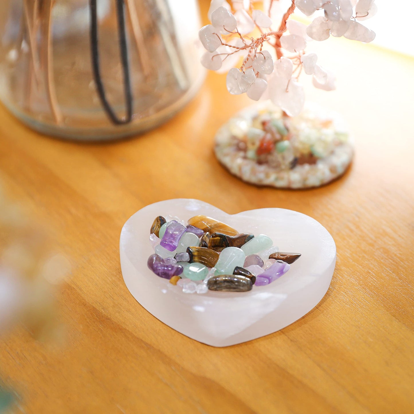 Halukakah Selenite Bowl from Moroccan - Portable Heart-Shaped Mini Plate 2.4"(6cm) for Charging and Cleansing Crystals & Healing Stones on the Go