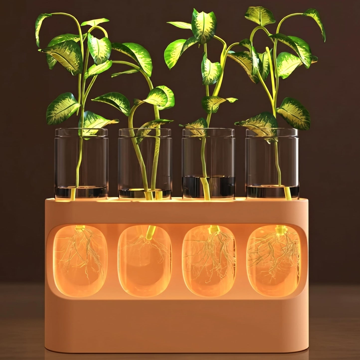 Hokkieam Plant Propagation Station with LED Light, 10-Level Dimmable Desk Plant Stand for Hydroponic Plants, 4 Glass Test Tubes Propagated Plant Holders for Indoor Home Decor Gardening Gifts