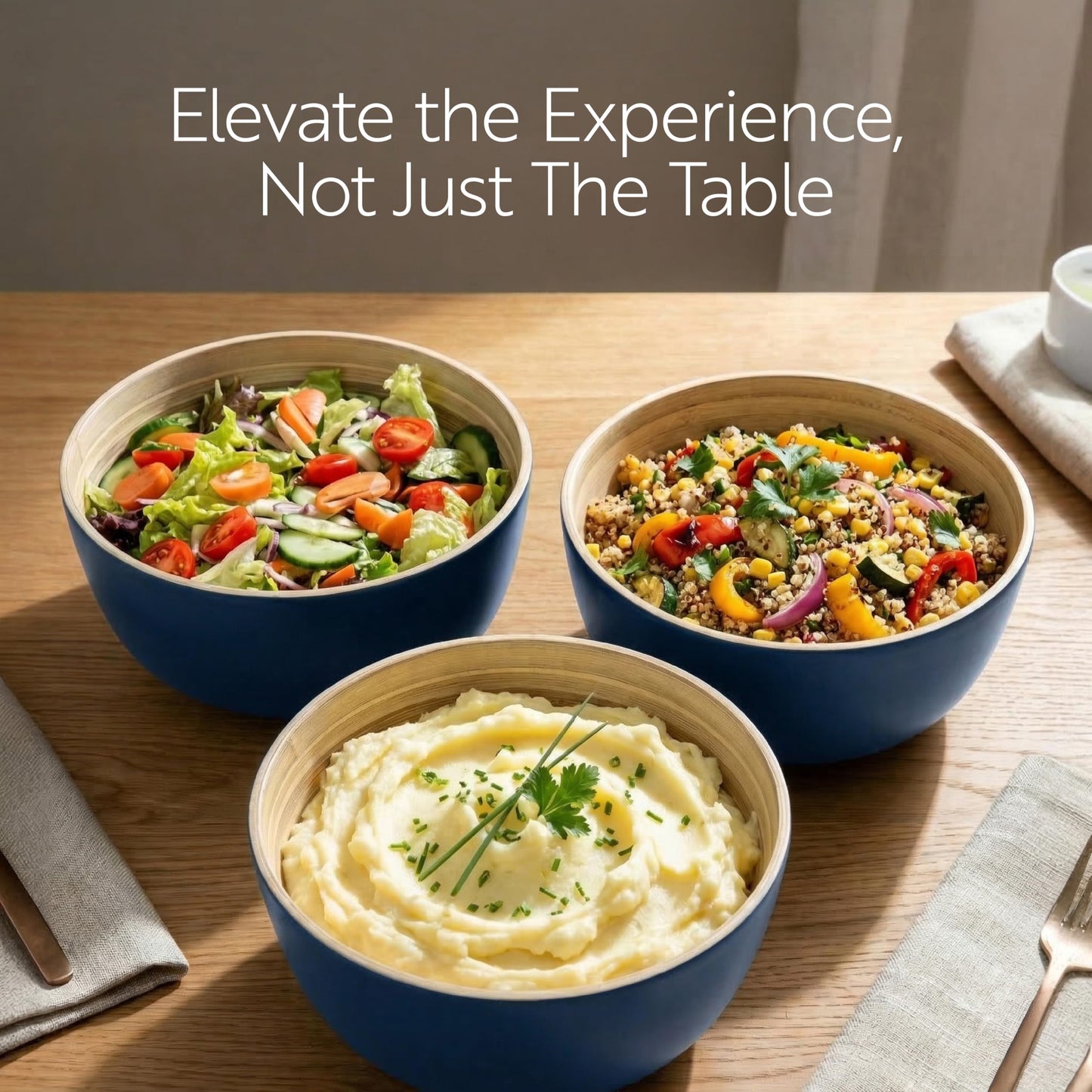 Restaurantware Bambuddha 15 oz Round Blue Spun Bamboo Small Salad Bowl - 7 3/4"" x 7 3/4"" x 4"" - 1 count box, RWB0630BL