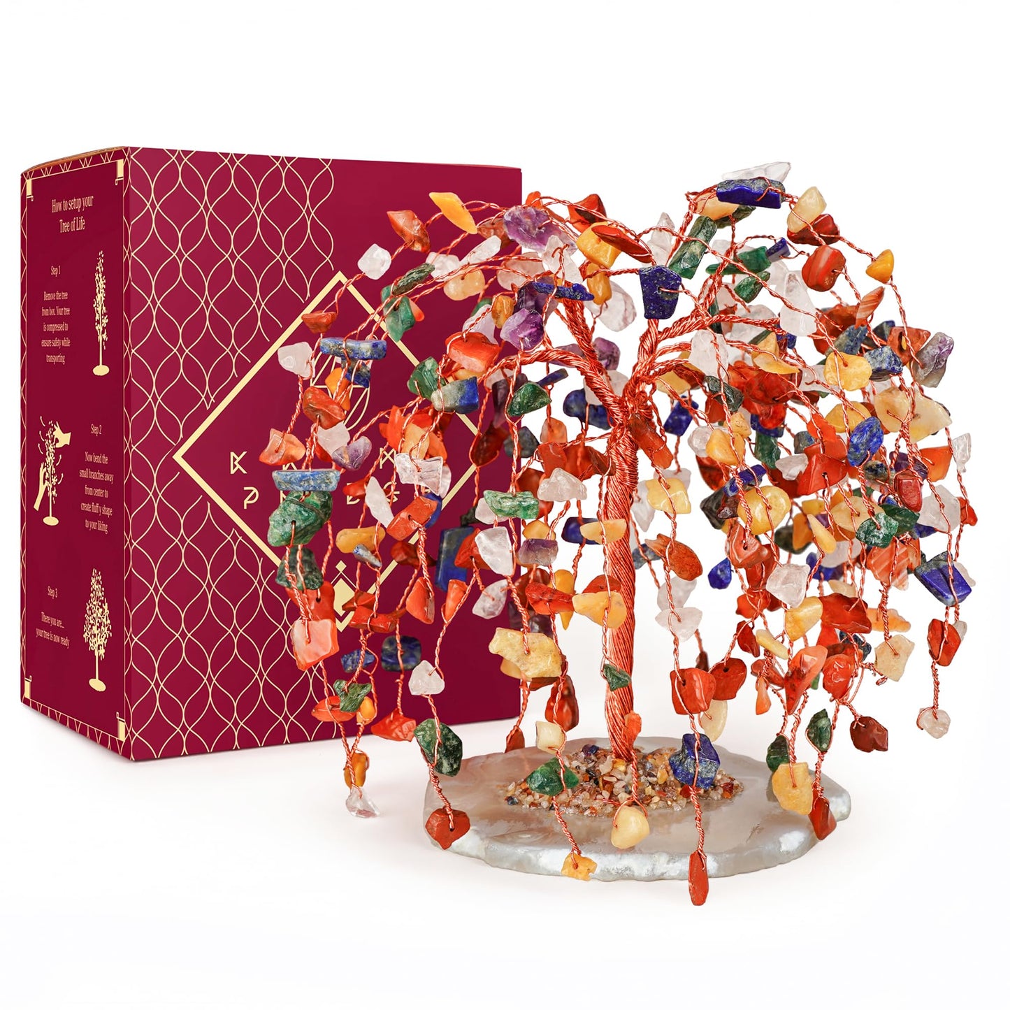 KARMAPLEDGE 7 Chakra Tree of Life Birthday Gifts for Women, Home and Office Decor, Handmade Crystal Chakra Tree for Money, Positivity, Reiki Healing, Spiritual Good Luck Gifts for Mom & Dad