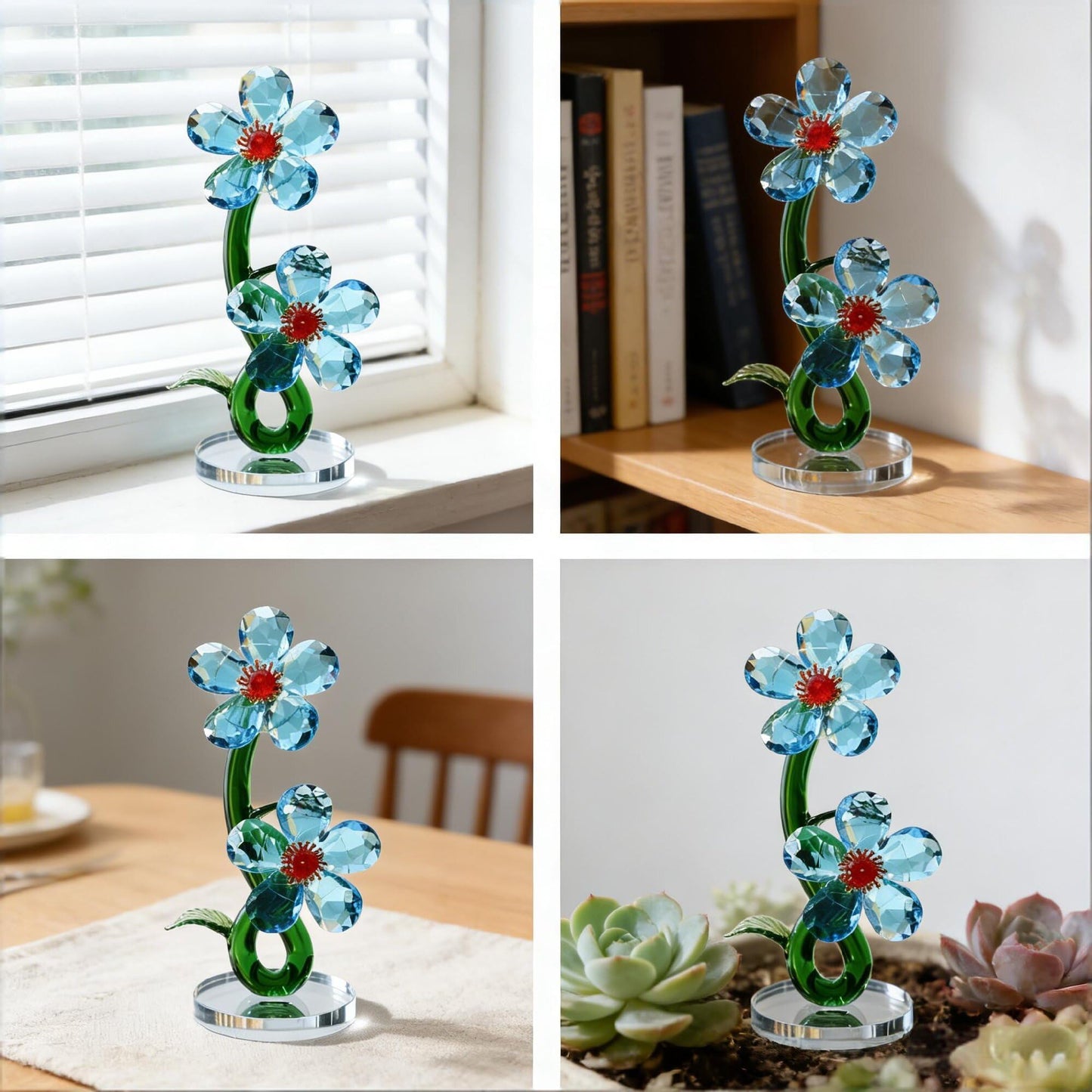 DLXK K9 Crystal Flower Figurine, Bloom Ornament with Hand-Polished Details, Mini Sparkling Decor for Home Tabletop Shelf, Ideal Festival Gift