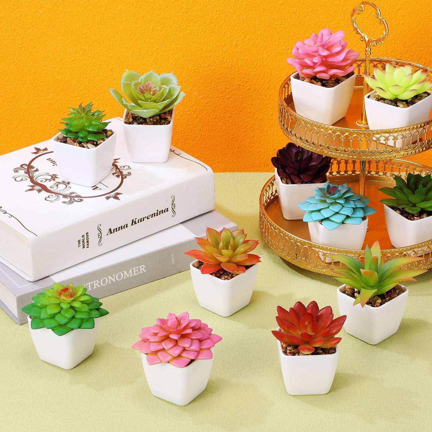 Yunlly 24 Pack Mini Artificial Succulent Plants in Pots Bulk Small Potted Faux Succulent Plants in White Pots for Indoor Home Office Desk Window Bathroom Bedroom Commodity Shelf Decoration