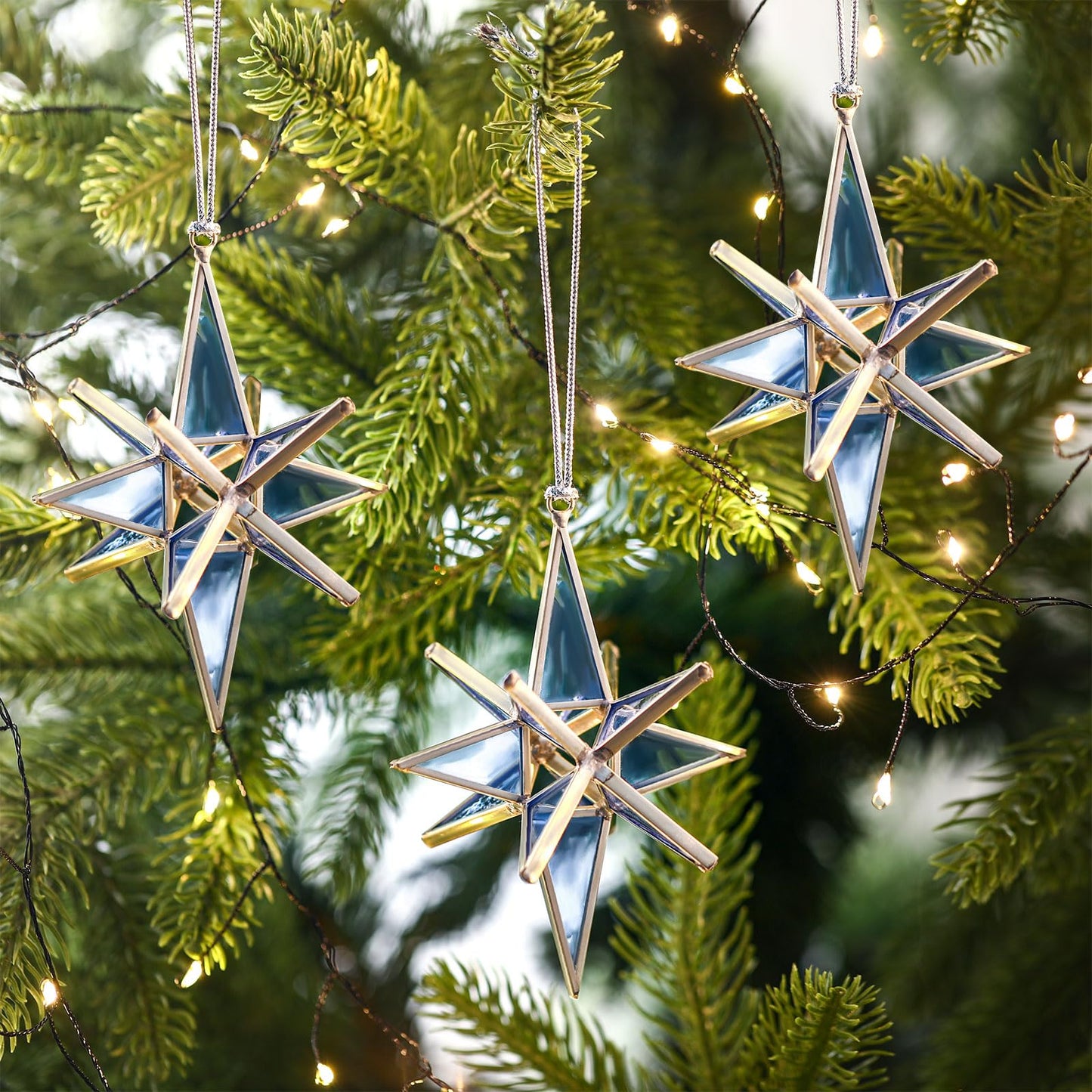 Leinuosen 6 Pcs Christmas Bethlehem Star Ornament for Christmas Tree 3.14 Inch Stained Glass Hanging Decoration 3D Xmas Tree Ornaments Home Decor Gift