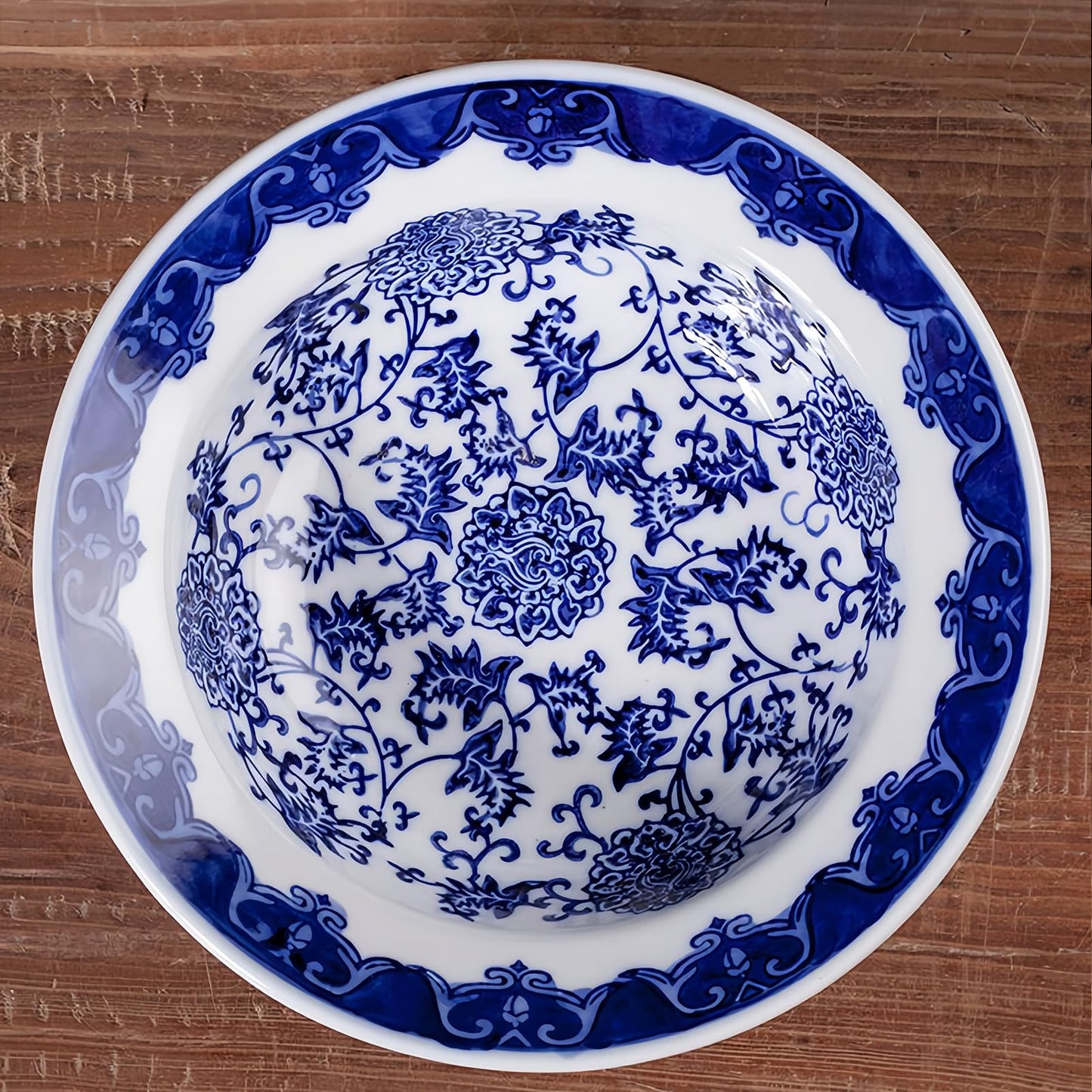 YYMayLsh Decorative Porcelain Fruit Bowl, Blue and White Chinoiserie Design, 10.2x3.9 inches