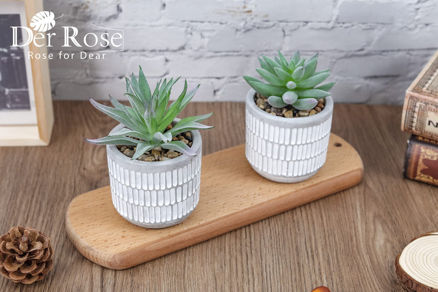 Der Rose A Bundle of Set of 2 Succulents Plants and 6 Packs Fake Plants Small Realistic Succulents Plants Artificial for Home Room Decor Indoor