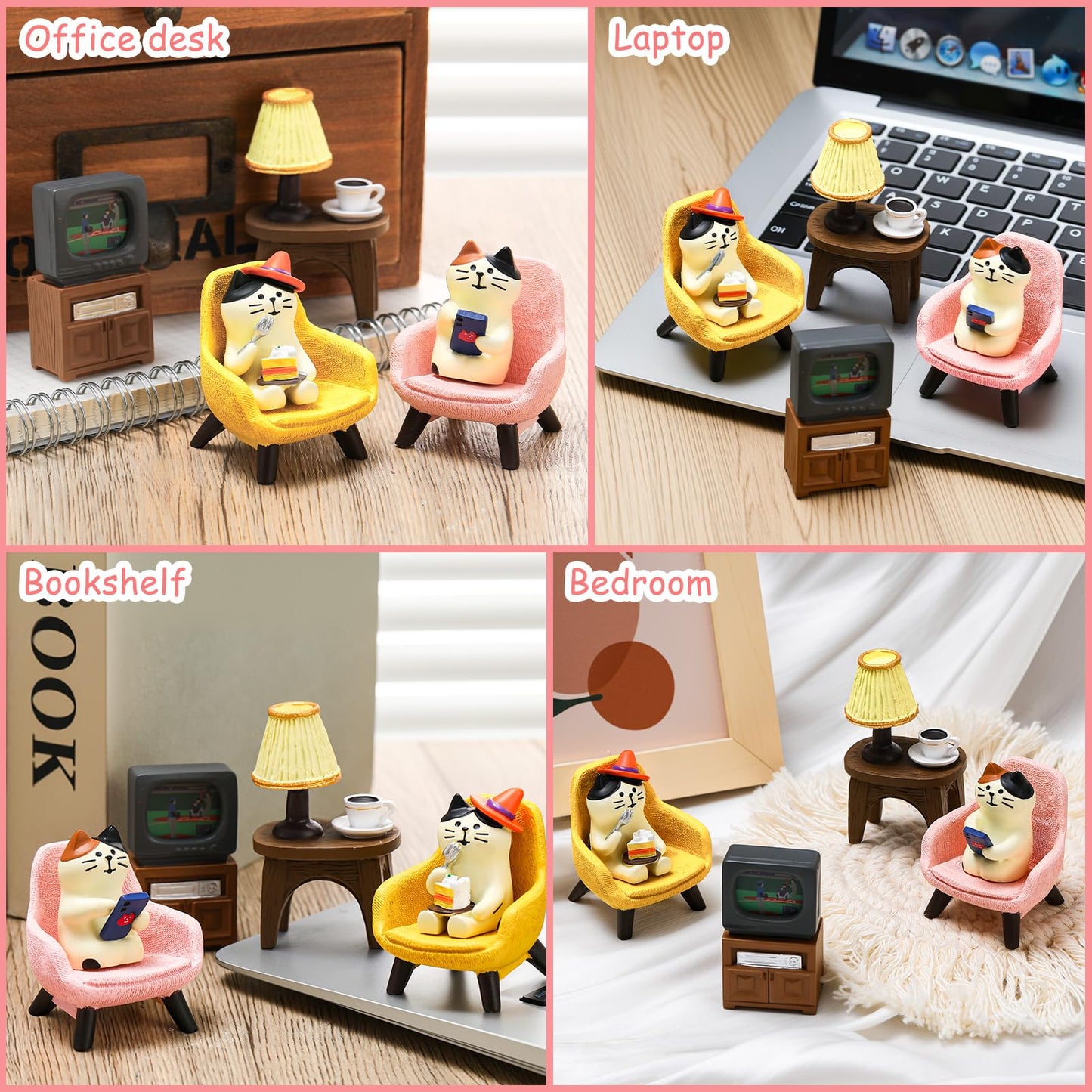 GGSTDDUP 6 Pcs Miniature Resin Cat Figurines Set for Desk Shelf