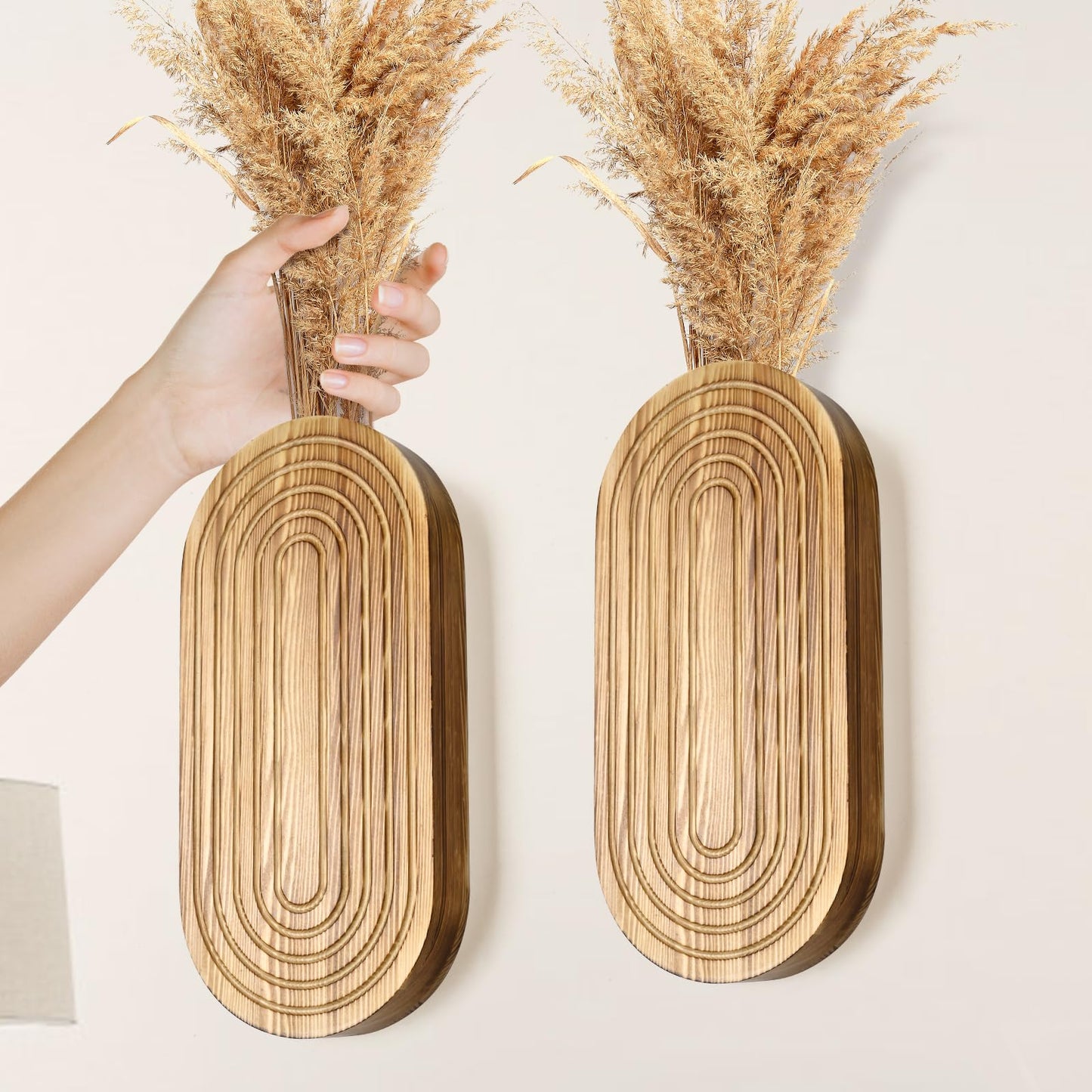 Zelura 2PCS Wood Wall Planter for Indoor Plants, Wooden Hanging Planter for Dried Flowers and Artificial Greenery Plants,Wood Pocket Vase for Living Room,Bedroom,Bathroom (Brown)