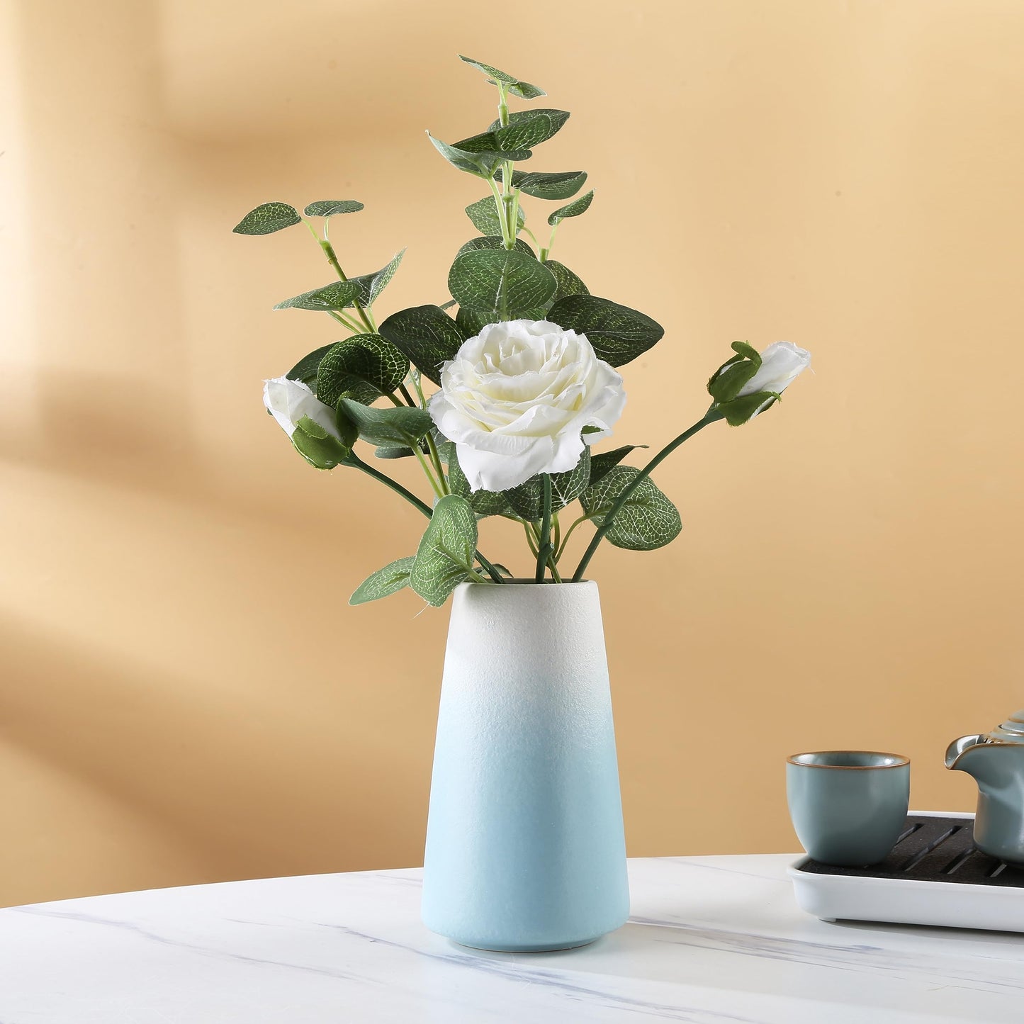 Ceramic Vase, Blue White Vasefor Home Decor, Minimalist Vase, Lego Vase, Modern Home Decor, Dried Flower Vase, Shelf Decor Bathroom Centerpieces.(Blue)