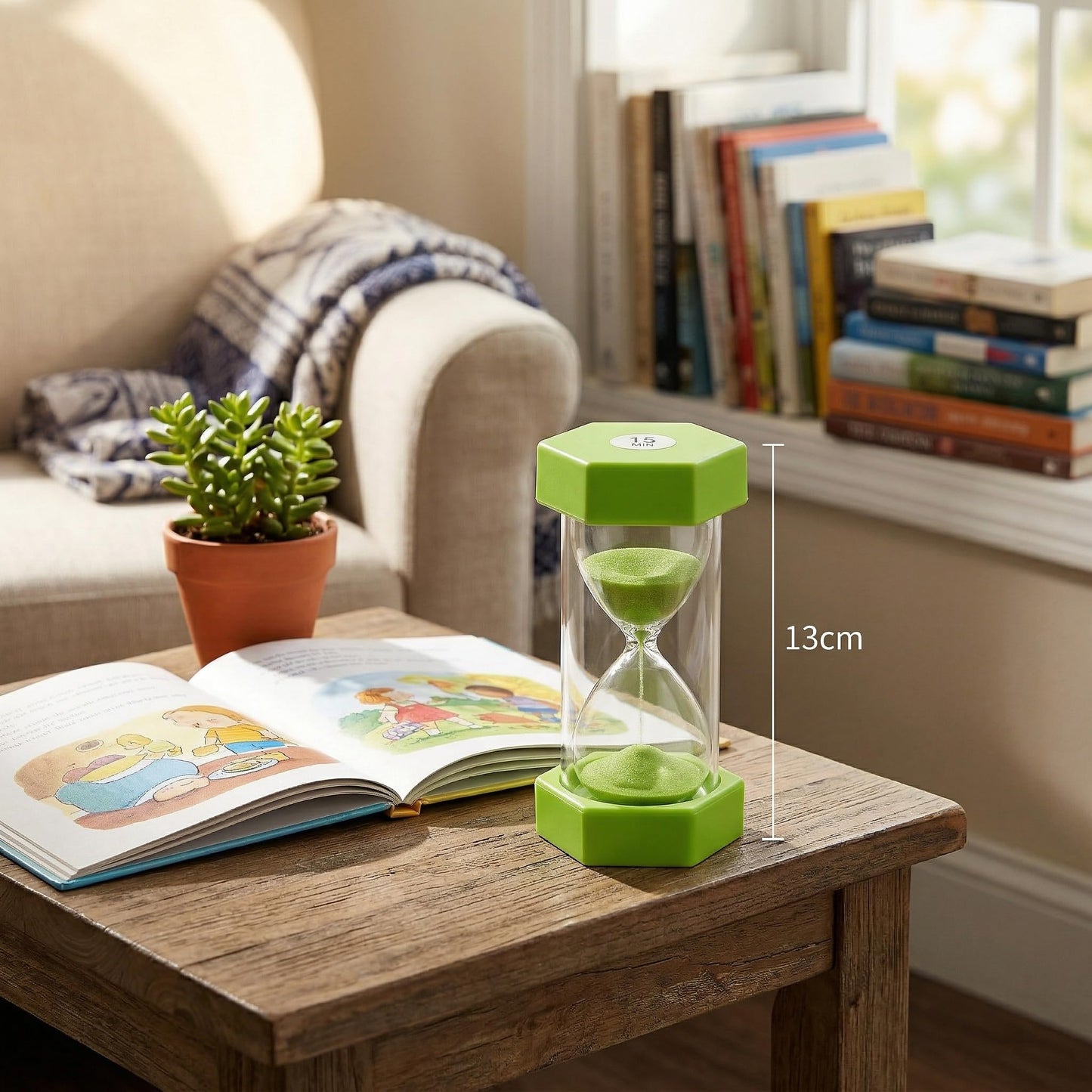 GLEAVI Visual Sand Timer for Kids, 4 Pcs Shatterproof Hexagonal Hourglass Timers (3, 10, 15, 30 Min), Anti-Roll Colorful Countdown Clock for Classroom, Toothbrushing, Study Focus, Visual Schedu