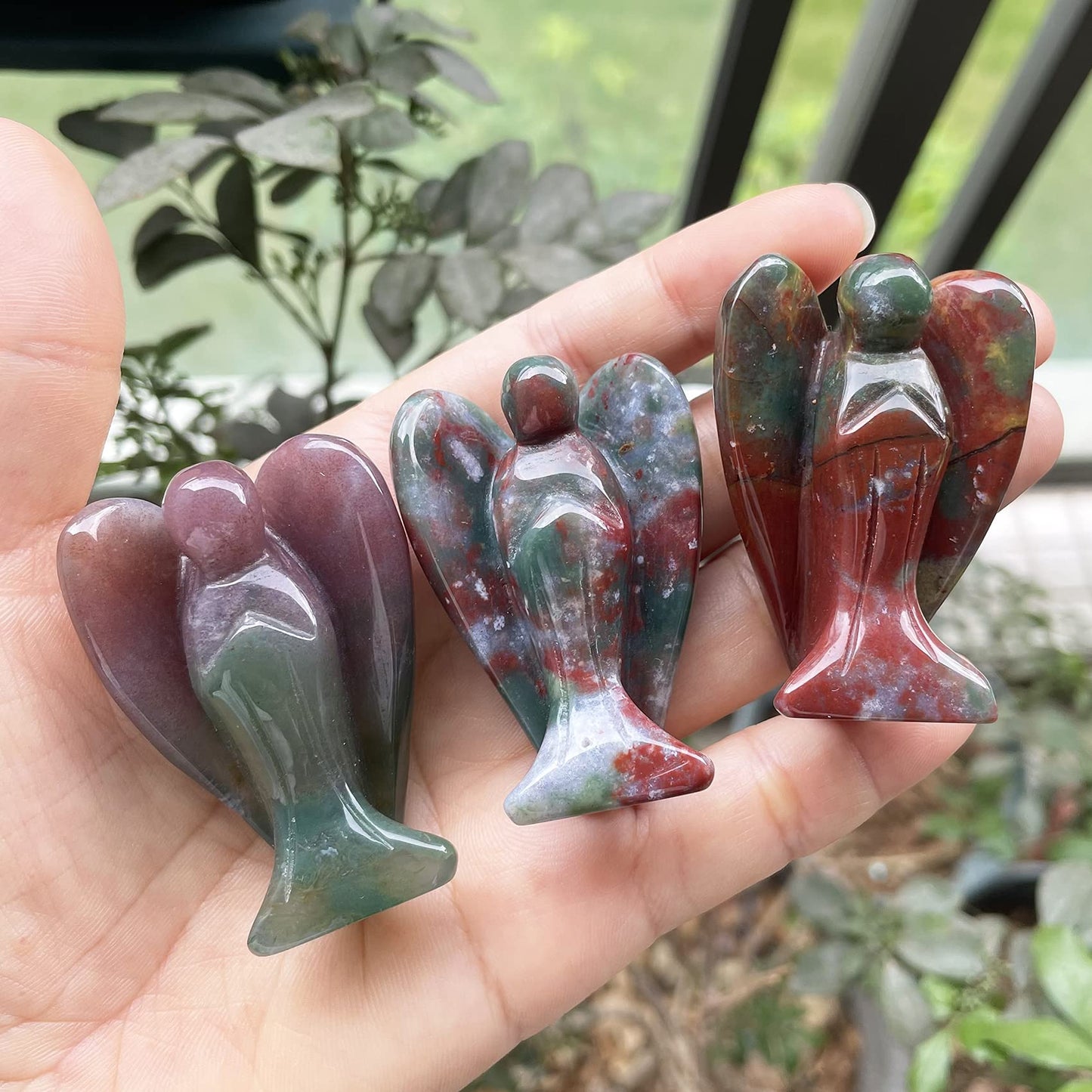 Fekuar Natural Indian Agate Guardian Angel Statue, Hand-Carved Healing Crystal Pocket Figurines Decoration 2 Inches