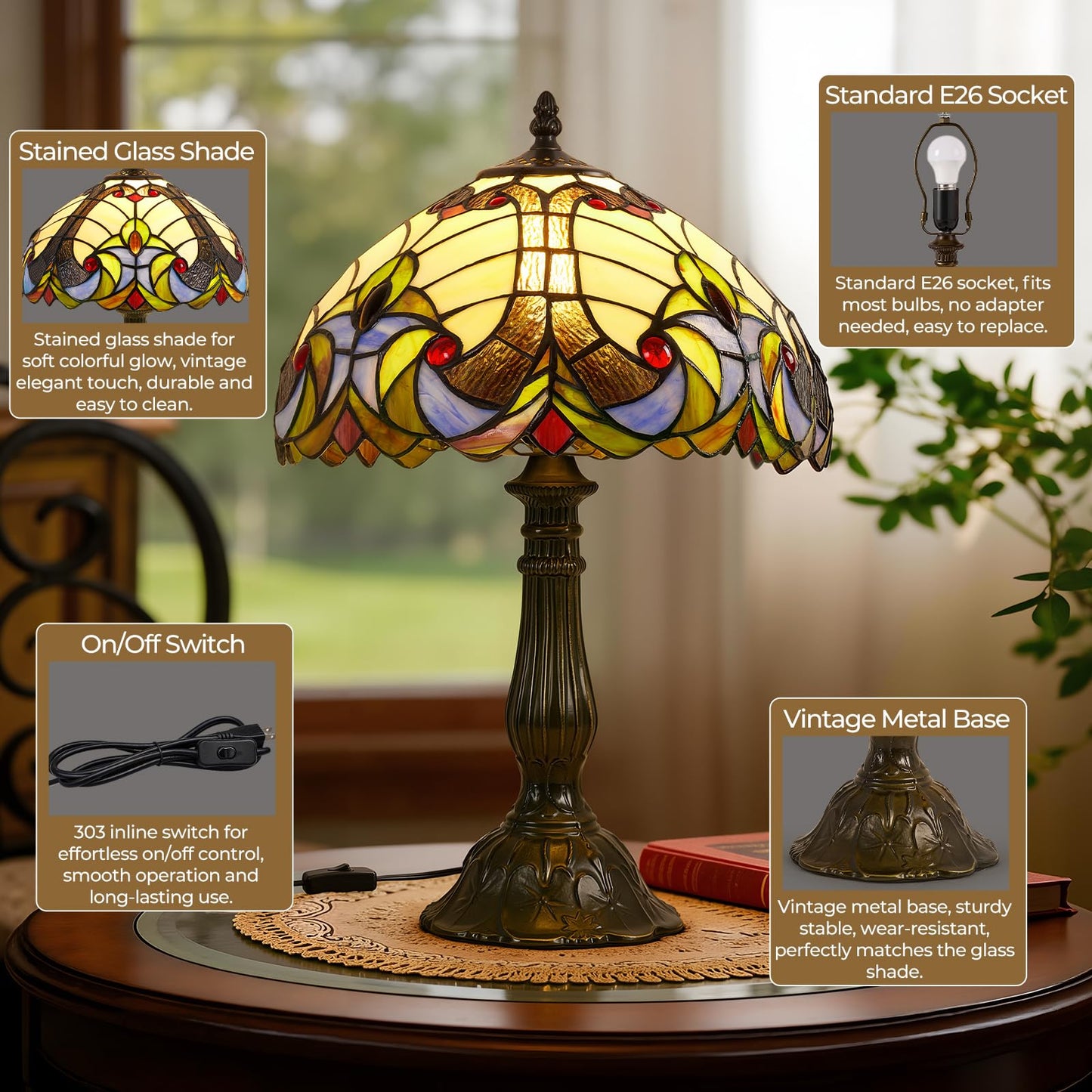 Rynxphera Tiffany Table Lamp,12 in Baroque Liaison Stained Glass Style Lamp