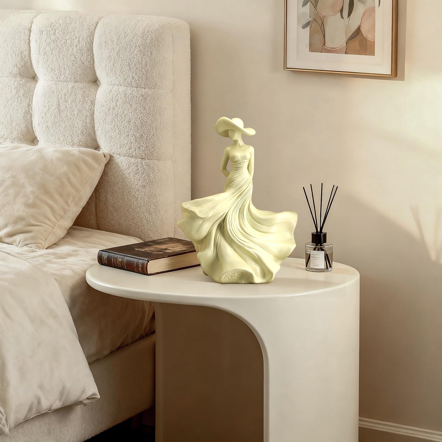 Aris & Juno Abstract Woman Statue 10.4" Resin Art Sculpture for Living Room Mantel Shelf Decor - Modern Female Figurine Holding Rose, Wide Brim Hat Art Piece for Housewarming Birthday Gift for Her