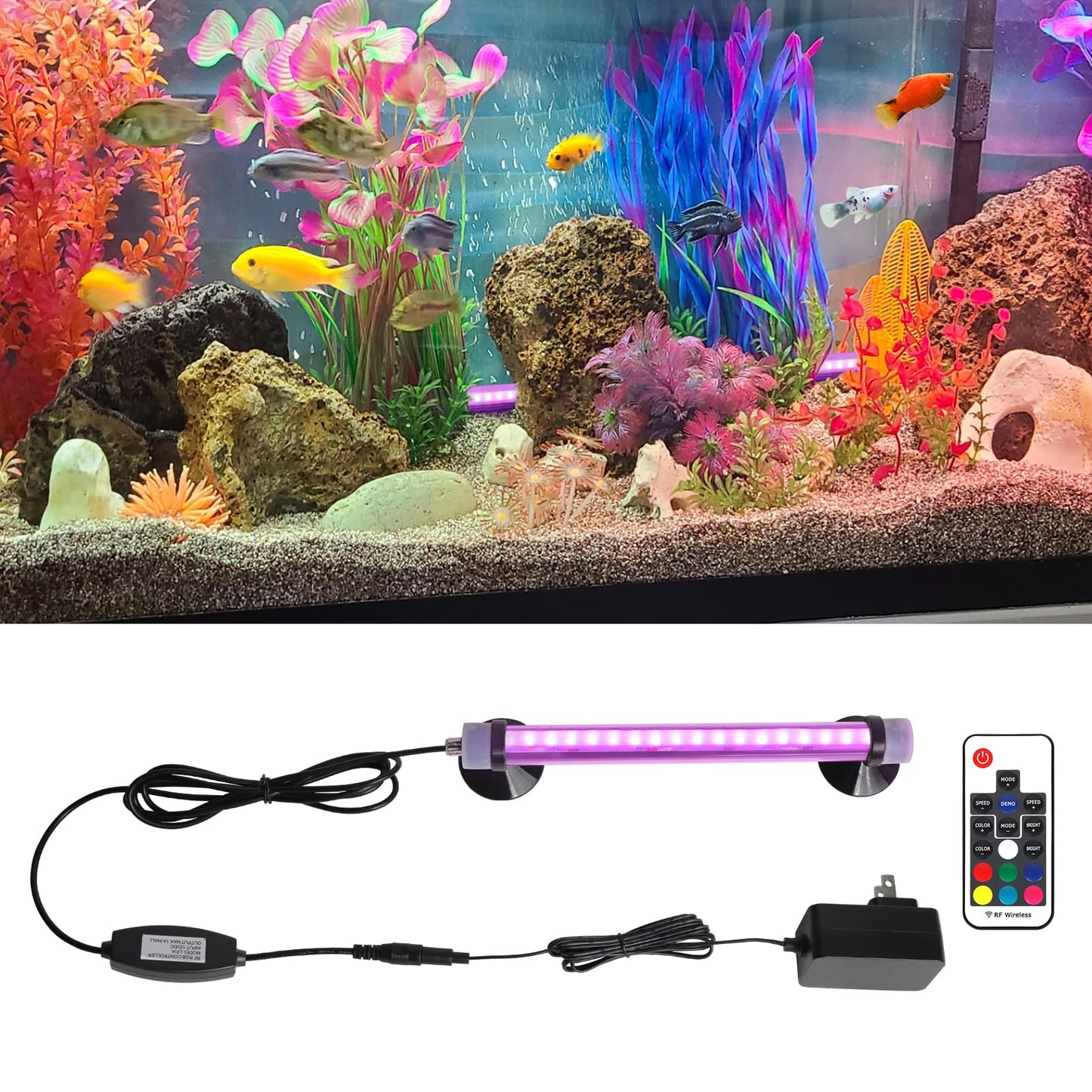 Submersible Aquarium Light for Fish Tank: Full Spectrum Underwater Fish Tank Light with Dimming 8 Colors - COB LED Aquarium Lights with Remote and Suction for 7.8 Inch Saltwater Freshwater Tanks