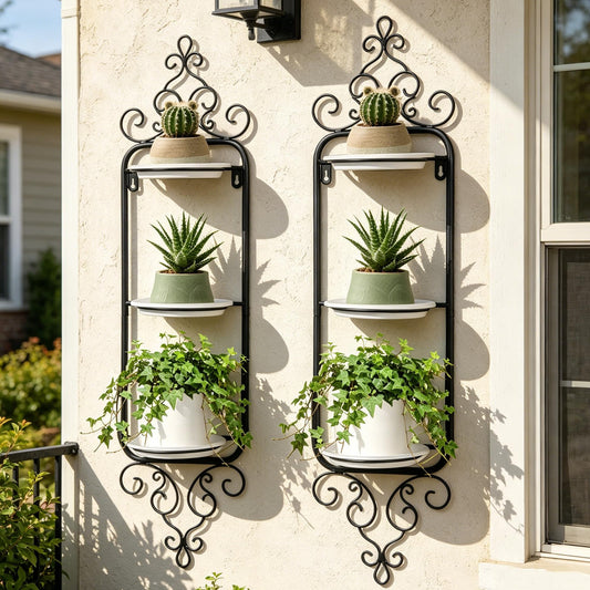 AQQHSAIN 2 Pcs Wall Plant Holder Wall Mounted Hanging Planter Vase for Indoor Outdoor Plants Window Plant Shelves Metal Hanging Planters for Indoor Plants and Flowers