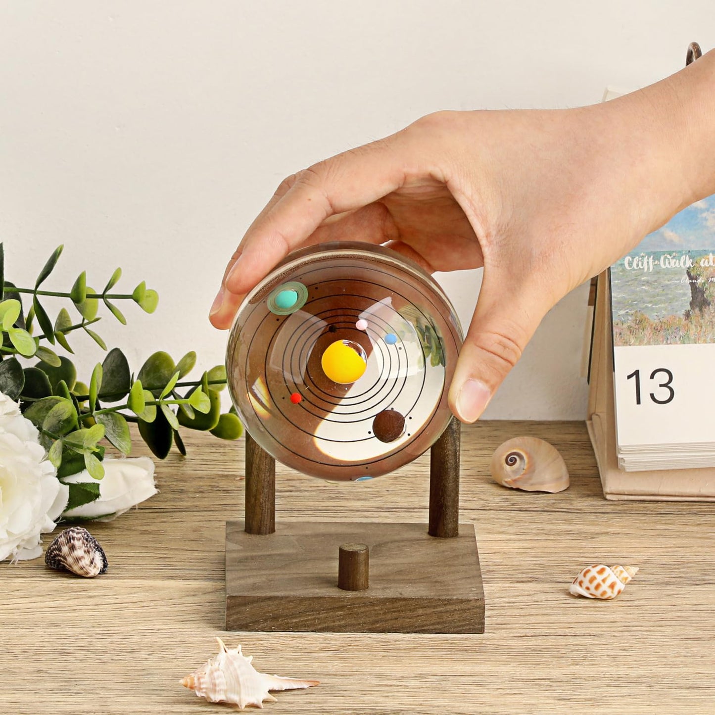 Hipiwe Rock Display Stand Three-Peg Display Easel Stands Walnut Wooden Crystal Rock Holder for Fossil Coral Geodes Rock Mineral Agate, Crystal Display Stand with Square Base, Large