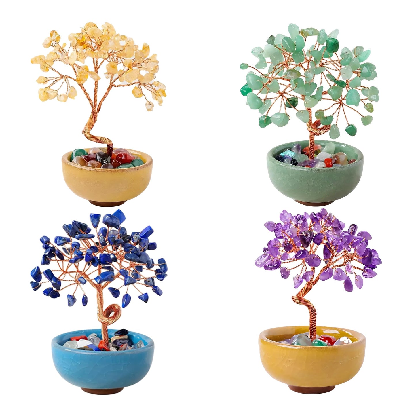 Chiorgone Natural Citrine Crystal Money Tree - Feng Shui Bonsai for Wealth & Prosperity, Tabletop Decor Artificial Trees for Home Office with Ceramic Pot