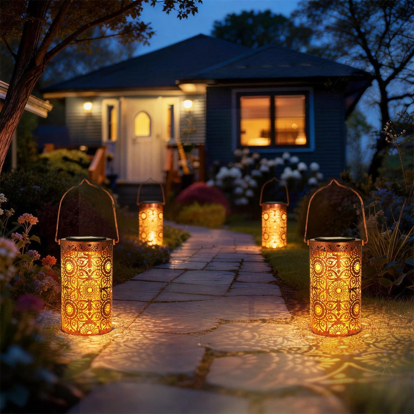 DIBIEECN Birthday Gifts for Women Mom Grandma Wife, Solar Lanterns Outdoor Waterproof, Metal Hanging Lights Garden Decor, LED Decorative Lantern for Patio Porch Backyard, Sunflower, 1 Pack