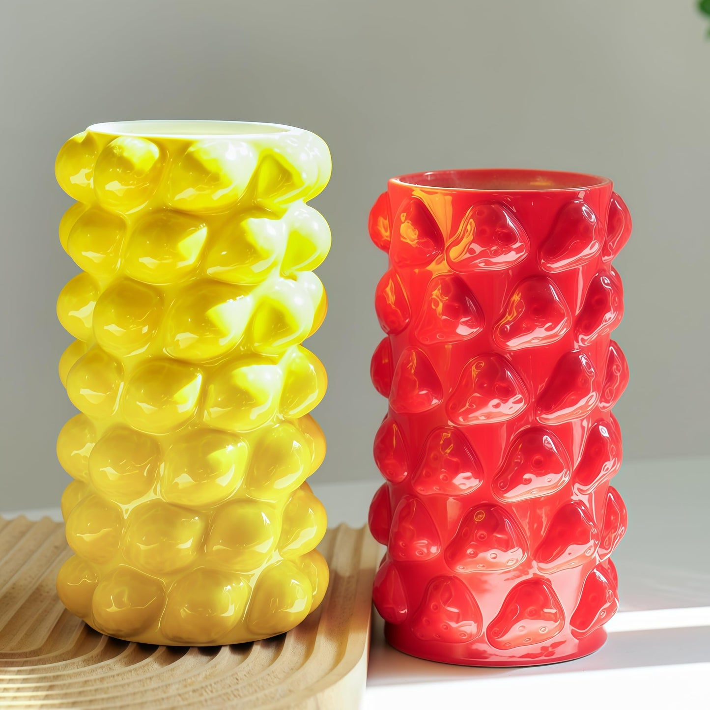 Top Ceramic Vase, Cool Unique Flower Vase, Elegant Handcrafted Home Decor, Antique Art Piece for Living Room, Bedroom, Office, Table Display (Yellow)