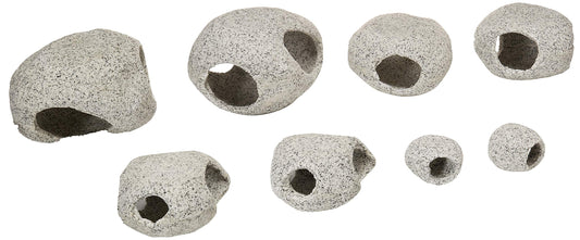 Penn-Plax Deco-Replicas Granite Aquarium Ornament & Hideaway 8 Piece Set – Realistic Stone Appearance – Safe for Freshwater and Saltwater Tanks – Small, Medium, and Large