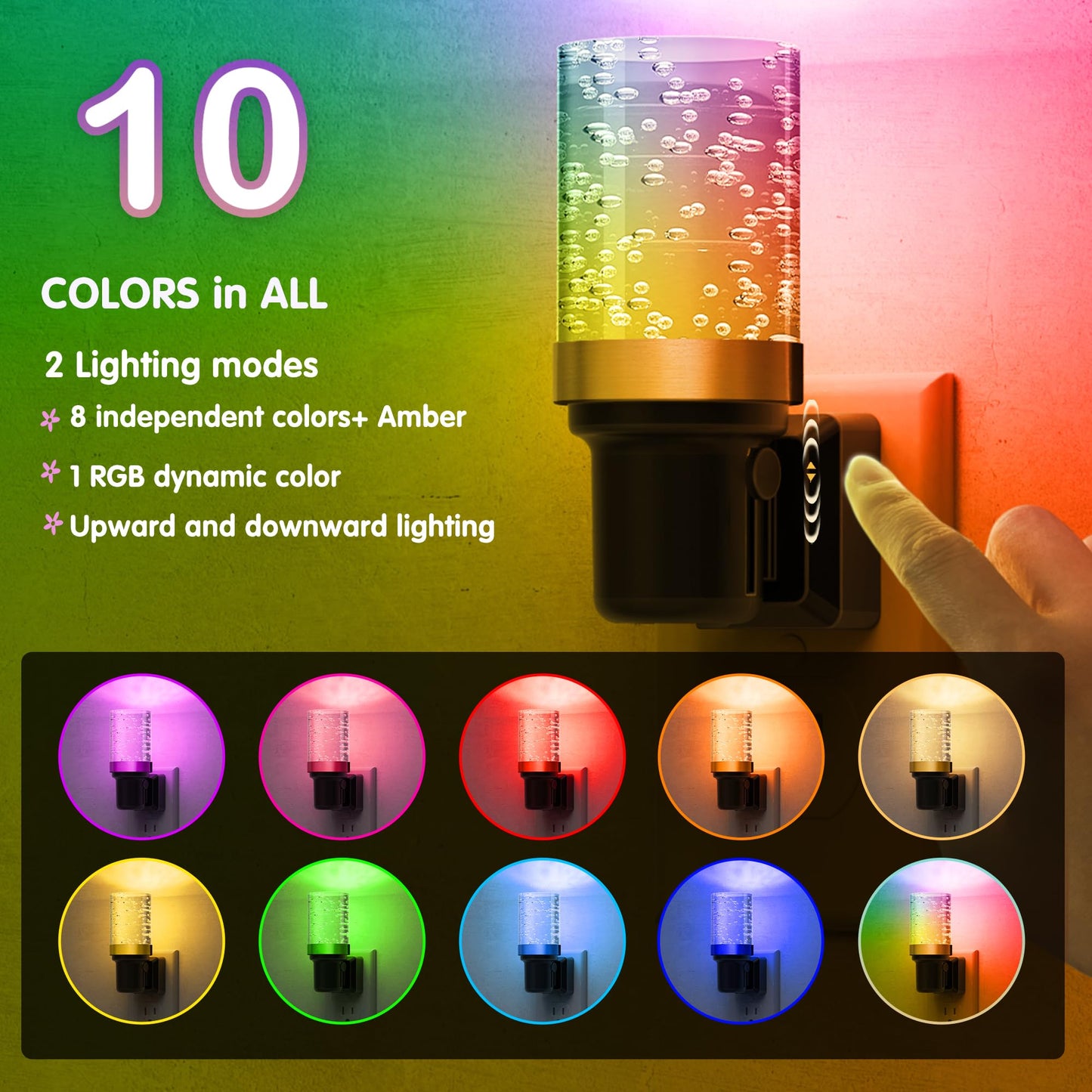 L LOHAS LED Night Light, Dimmable Night Lights Plug into Wall, Color Changing Nightlight RGB with Auto Light Sensor for Halloween, Christmas, Holiday, Hallway Bedroom Kids Room