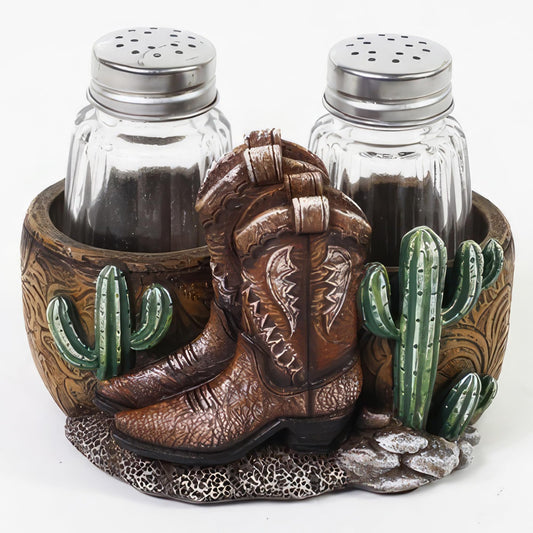 ICE ARMOR 4.25" W Boots and Cactus Salt & Pepper Shakers Statue Sculpture Ornament Decoration Home/Room Decor Ideas for Housewarming, Holidays and Birthdays Great Collectible Addition