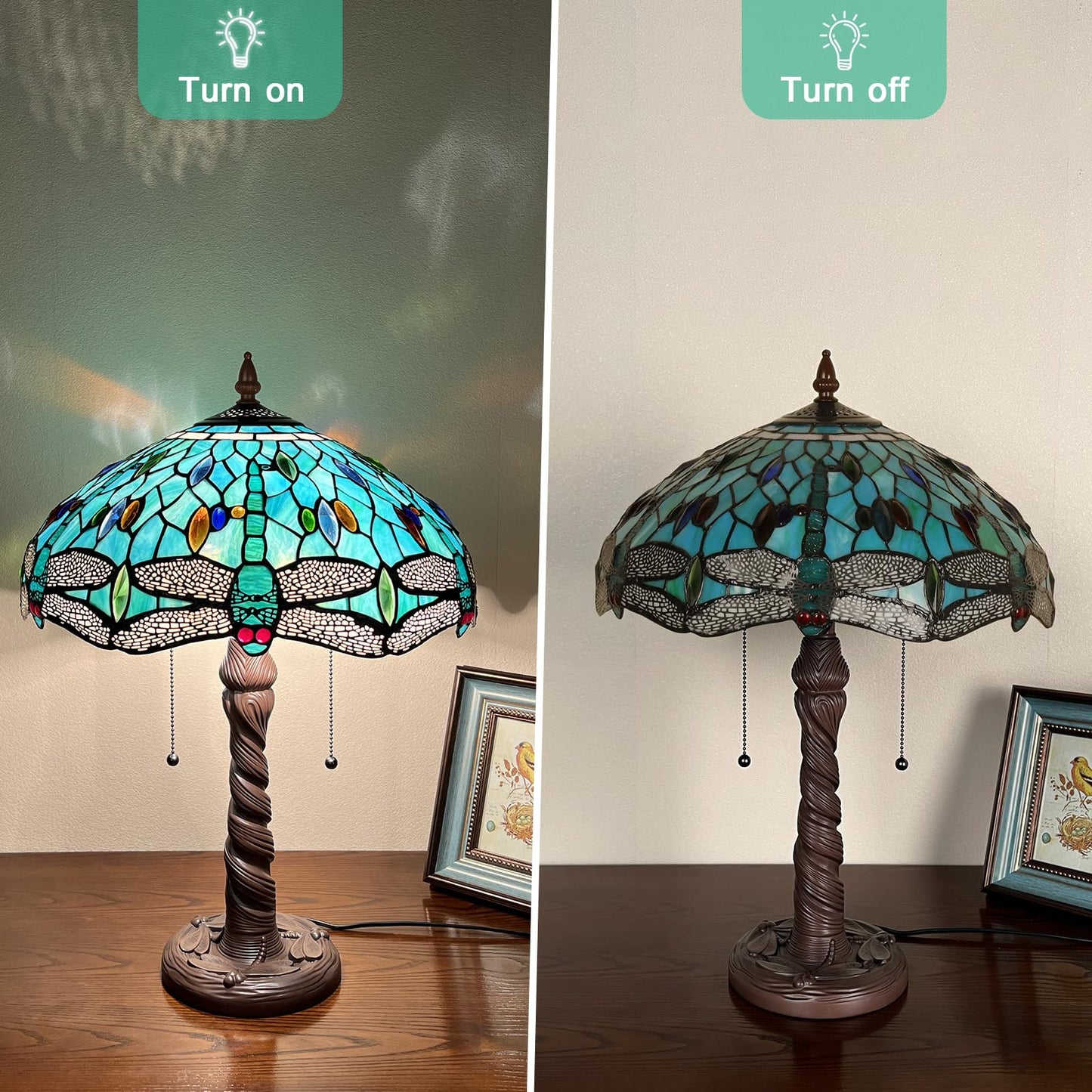 Capulina Tiffany Lamp Seagrass Dragonfly Stained Glass Table Lamp 2-Light