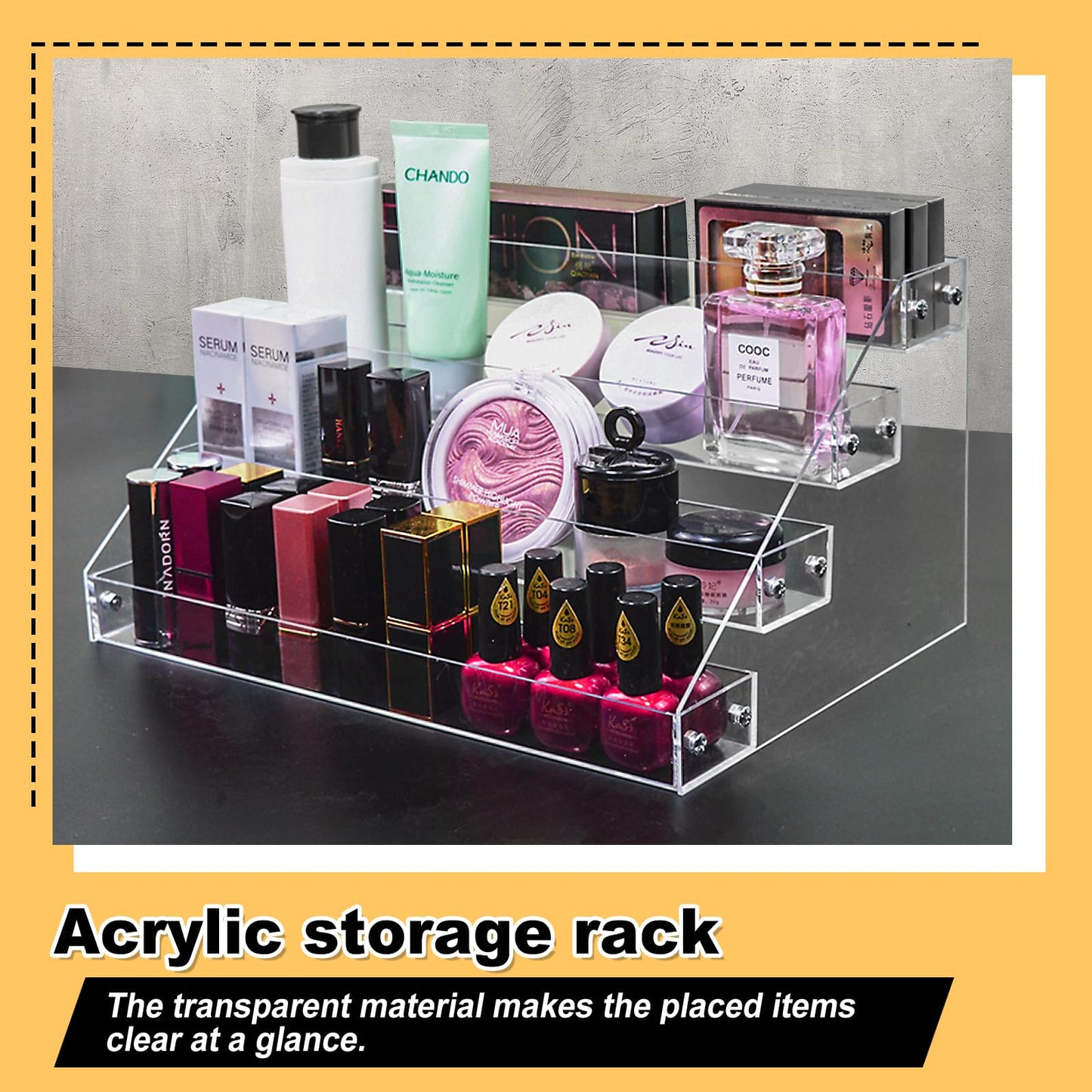 POUYRBA Acrylic Riser, 12in 4 Tier Display Organizer - Premium Clear Perfume & Skincare Organizer, Easy Assemble Cupcake Stand & Decoration Shelves