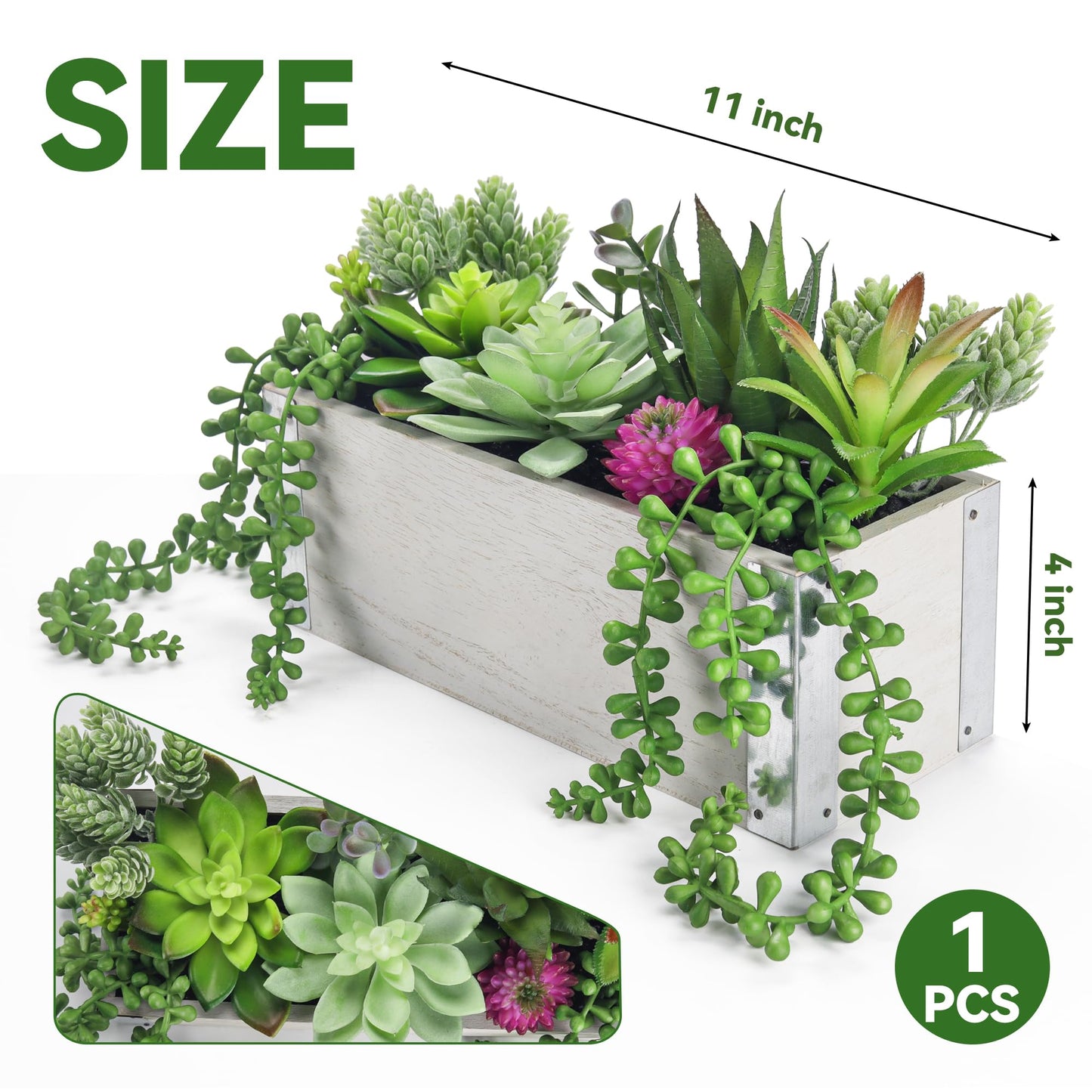 Der Rose 11 Inch Fake Plants Succulents Plants Artificial Cactus Plants in Wood Pots for Farmhouse Bathroom Decor