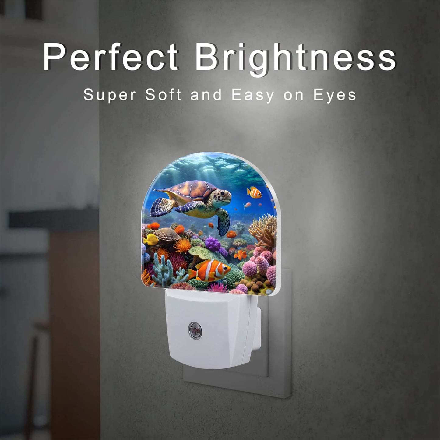 sndheke Sea Turtle in Coral Reefs Night Light, Underwater World Marine Fish Corals Dusk to Dawn Night Light Plug in,0.5w Energy Saving Sleep Friendly NightLight for Kids Boys Girls Home Decor