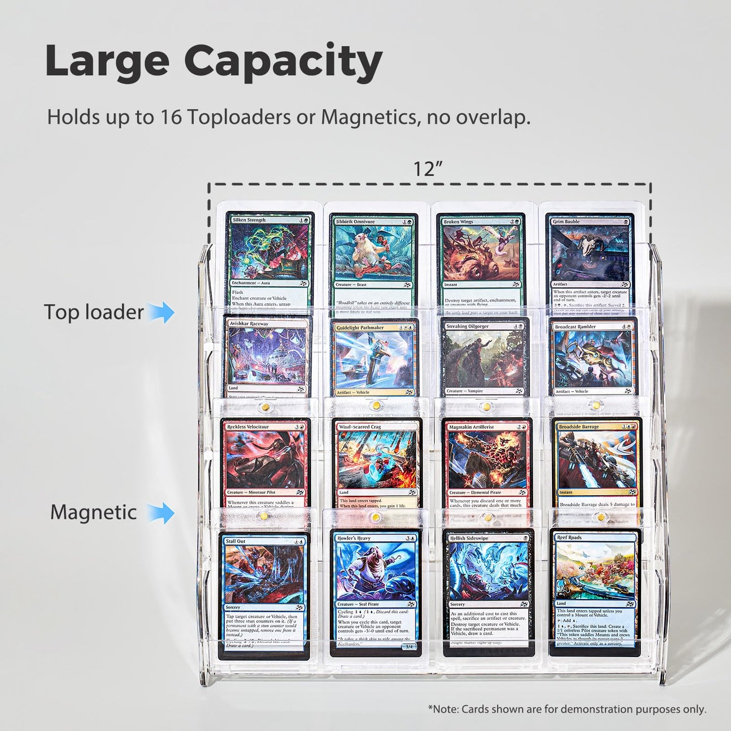 DEEIF 4 Tier Acrylic Trading Card Display Stand, 12" Riser Display Shelf for Magnetic Holders, Toploaders, PSA Graded Cards, TCG Sports Card Collection (1 Pack)