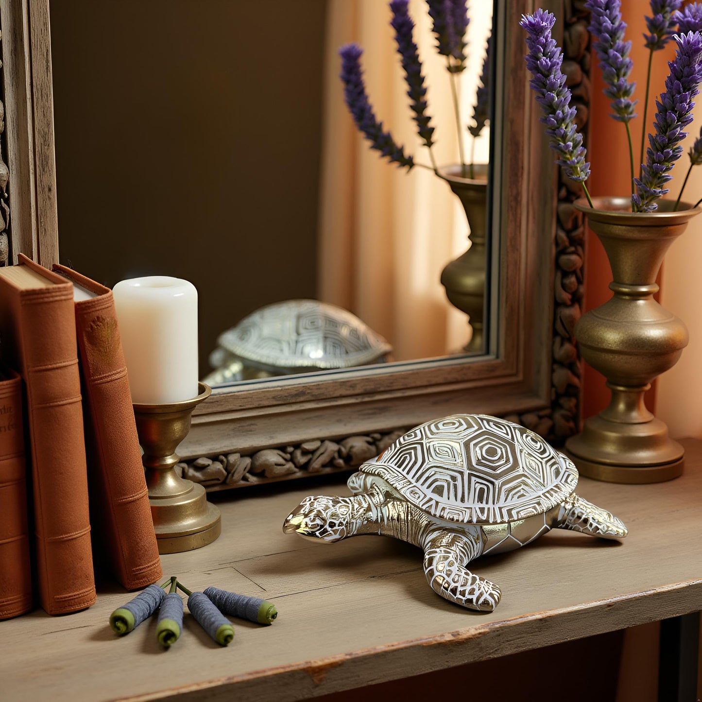 LAIKEARTS Modern Sea Turtle Decor Sculpture, Coastal Beach Decorations, Resin Statue, Decorations Applicable Home, Living Room, Bedroom, Office Desk Indoor (Golden)