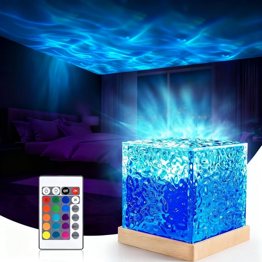 Water Ripple Northern Lights Projector, Ocean Lamp, Remote Control Northern Lights Ocean Wave Lamp, Color Atmosphere Decor for Bedroom, Games, Birthdays & Festival Gifts (Remote Control Version)